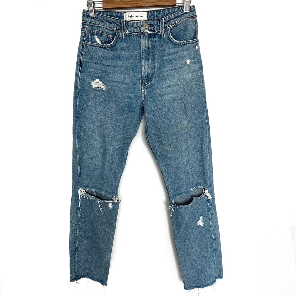 Reformation Julia High Waist Cigarette Jeans, Busted Knee Distressed Denim, 26